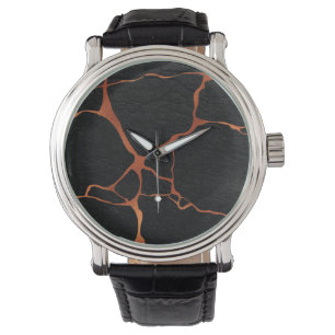 Kintsugi 1C Schwarzes Leder Armbanduhr