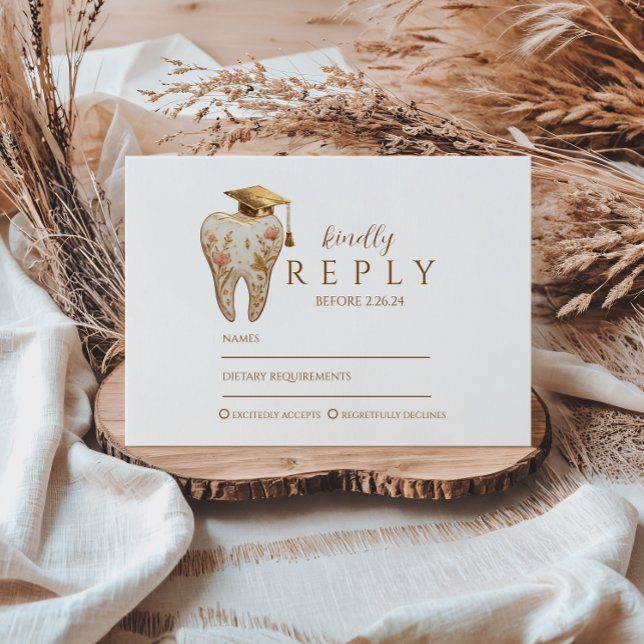 Kintsugi Floral Tooth Graduation Party RSVP Karte (Von Creator hochgeladen)