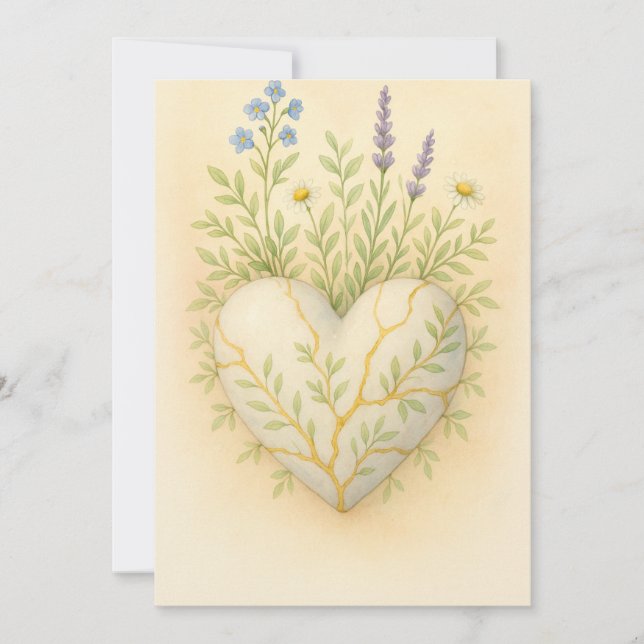 Kintsugi Wildflower Heart Watercolor Dankeskarte (Vorderseite)