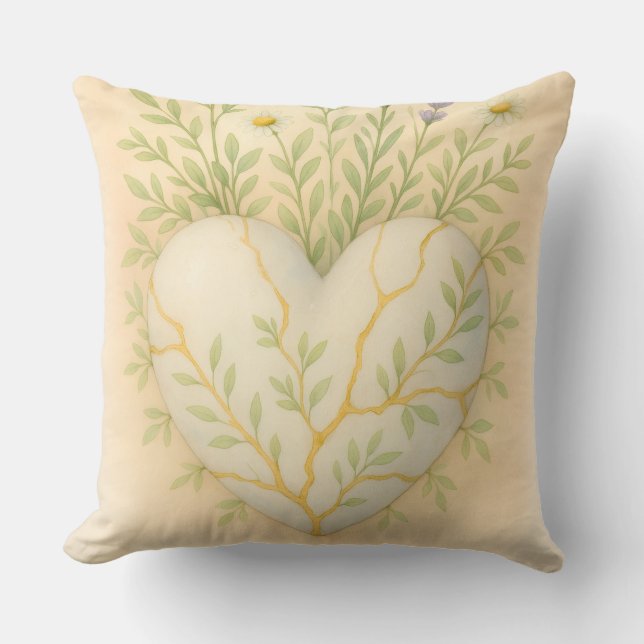 Kintsugi Wildflower Heart Watercolor Kissen (Vorderseite)