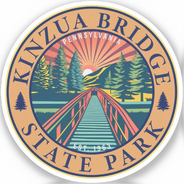 Kinzua Bridge Staat Park Pennsylvania Retro Abzeic Aufkleber (Vorderseite)