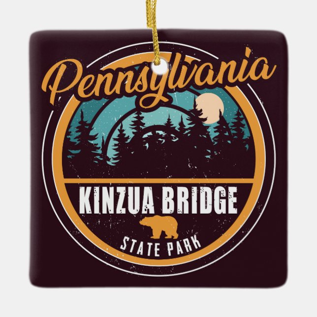 Kinzua Bridge Staat Park Pennsylvania Retro Abzeic Keramikornament (Vorderseite)