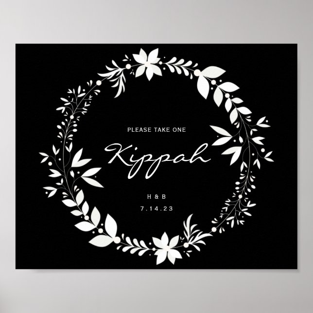 Kippah-Hochzeitszeichen, weißes und schwarzes Po Poster (Vorne)