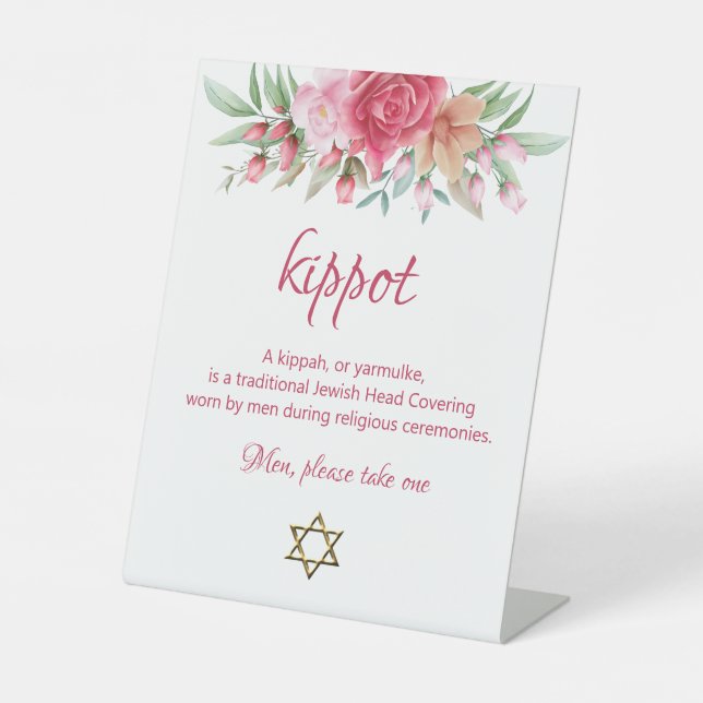 Kippah Yarmulke Panneau de table Rose Rose Blush M (Recto)