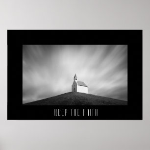 Kirche auf einem Hügel in Schwarz-Weiß Poster