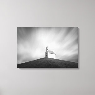 Kirche auf einem Hügel in Schwarzweiss Leinwanddruck