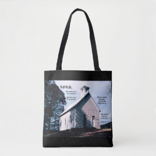Kirche auf einem Hügel mit Psalm 15:1-2 Tasche