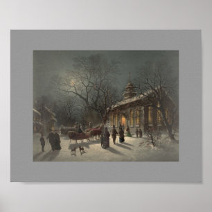 Kirche auf Weihnachtsabend Poster