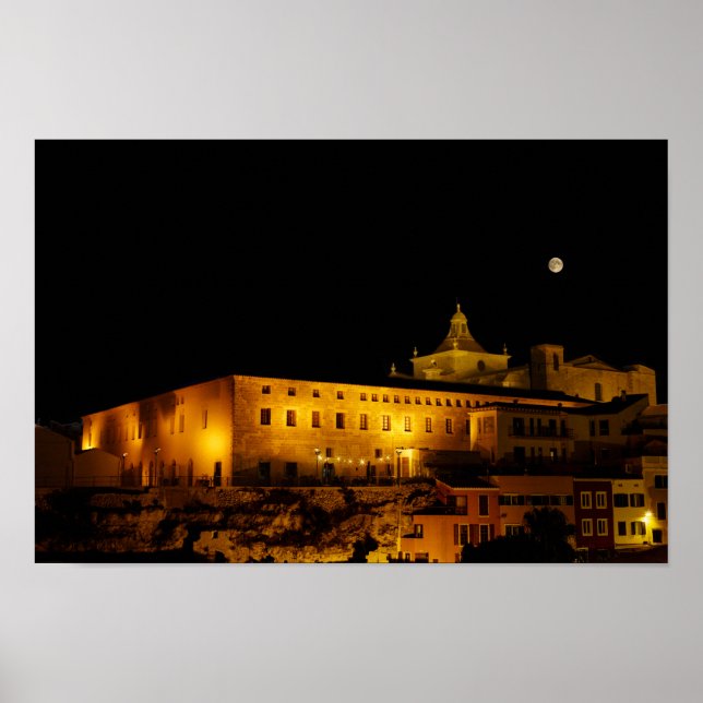 Kirche Carmen in der Nacht - Mahon, Menorca, Spani Poster (Vorne)