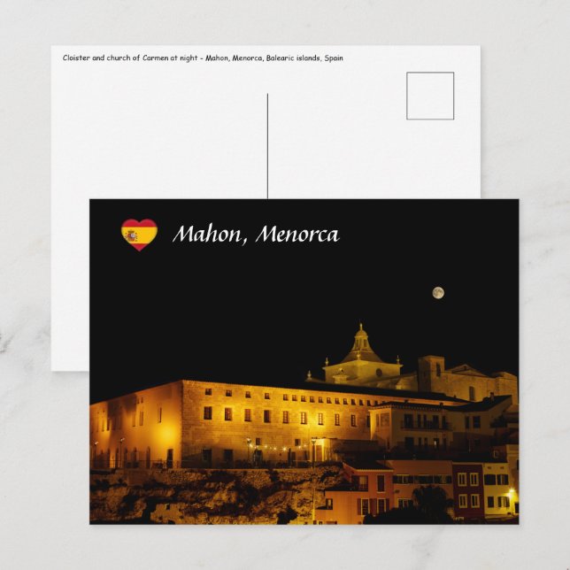 Kirche Carmen in der Nacht - Mahon, Menorca, Spani Postkarte (Vorne/Hinten)