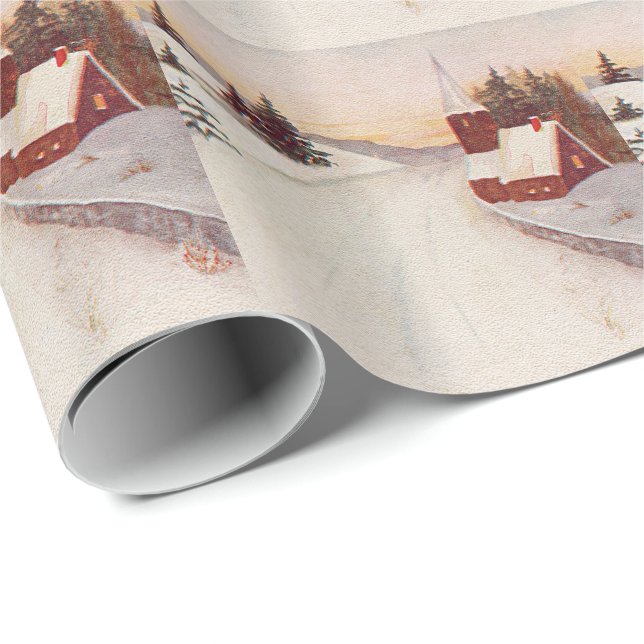 Kirche Christlich Schnee Winter Geschenkpapier (Rolleneckpunkt)