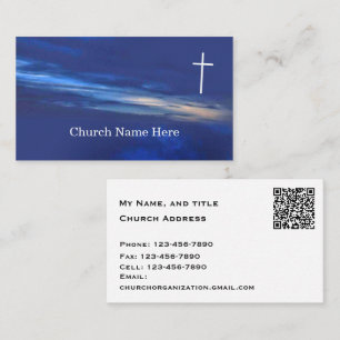 Kirche - Das Kreuz an einem Abendhimmel mit QR-Cod Visitenkarte