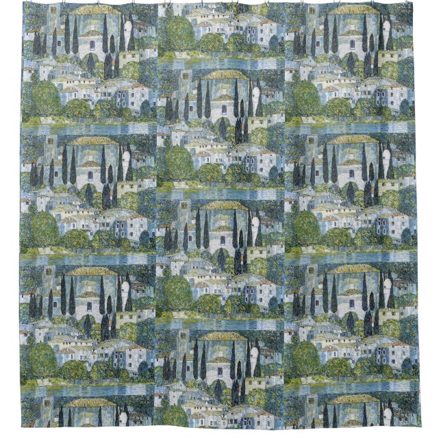 Kirche Gustav Klimt (Kirche) in Cassone Landschaft Duschvorhang (Vorderseite)