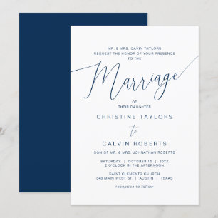 Kirche Hochzeit, beide Eltern Hosting, Navy Blue Einladung