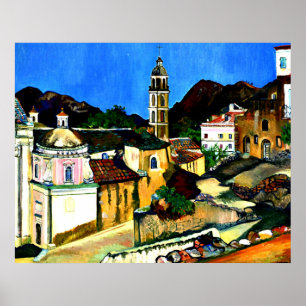 Kirche in Belgodere, Korsika, schöne Kunst, Poster