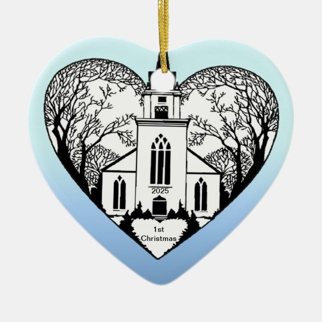 Kirche in einem Herzen - kundengerechte Verzierung Keramik Ornament (Vorne)