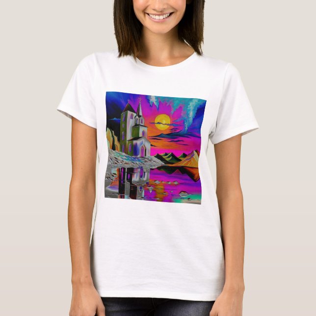 Kirche in psychedelischer Landschaft 5 T-Shirt (Vorderseite)