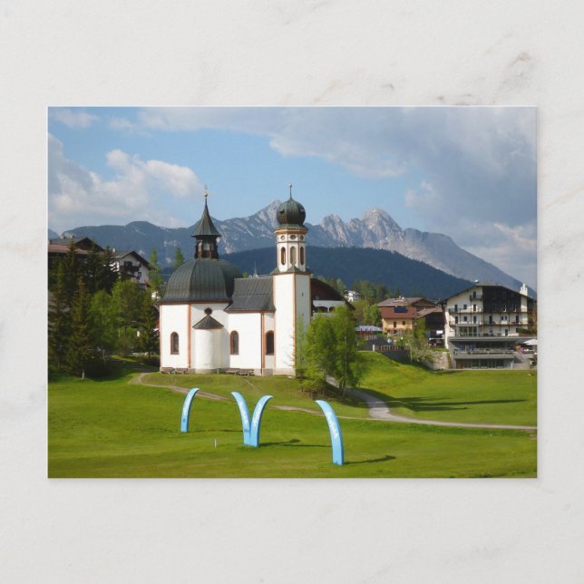 Kirche in Seefeld, Österreich, Postkarte (Vorderseite)