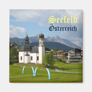 Kirche in Seefeld, Österreich-Textmagnet Magnet