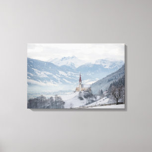 Kirche in Zillertal im Winter auf Leinwand drucksv
