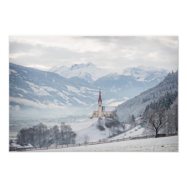 Kirche in Zillertal im Winter Foto drucken (Vorne)