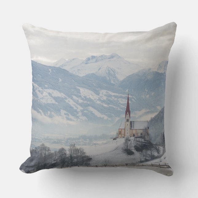 Kirche in Zillertal im Winter-Wurfskissen Kissen (Vorderseite)