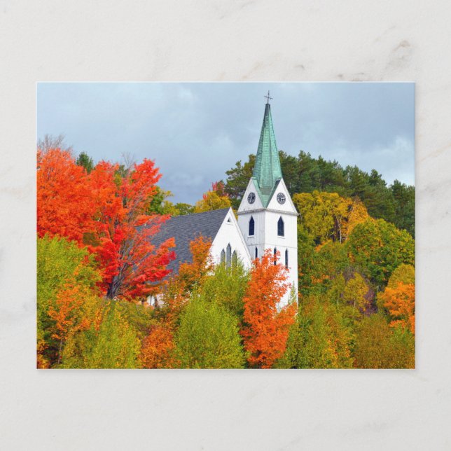Kirche, Island Pond, Vermont, Herbst Postkarte (Vorderseite)