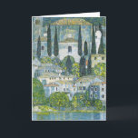 Kirche (Kirche) in Cassone von Gustav Klimt Karte<br><div class="desc">Kirche in Cassone - Landschaft mit Zypressen (alias Kirche in Cassone - Landschaft mit Zypressen) (1913) von Gustav Klimt ist eine Vintage Viktorianische Kunstmalerei der Ära mit einer Kirche in Cassone mit umliegenden Gebäude und Zypressen am Rande des Gardasees. Über den Künstler: Gustav Klimt (1862-1918) war ein österreichischer Symbolik-Maler und...</div>