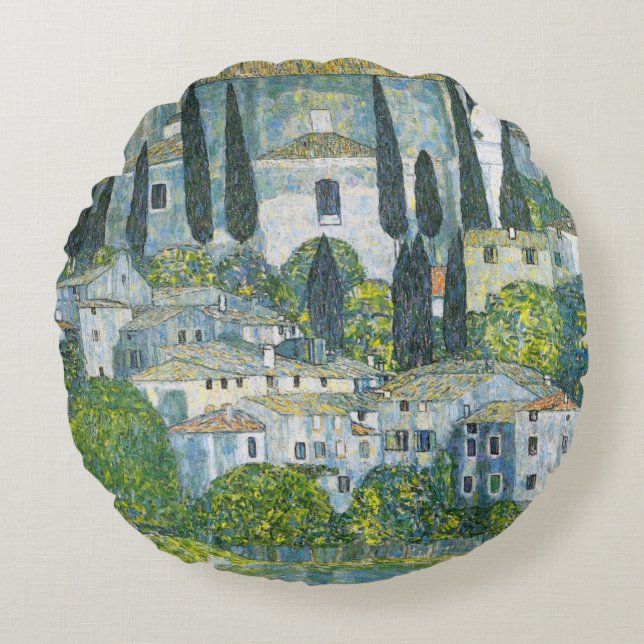 Kirche (Kirche) in Cassone von Gustav Klimt Rundes Kissen (Vorderseite)