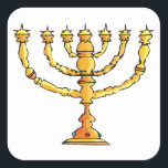 Kirche Menorah Quadratischer Aufkleber<br><div class="desc">Eine Kirche menorah in Gold mit vielen Kerzen. Dieses Design sieht auf diesen Aufklebern wirklich effektiv aus</div>