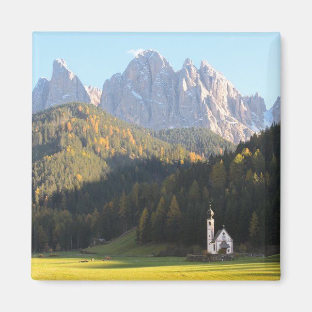 Kirche mit Dolomiten-Bergquadrat Magnet (Vorne)