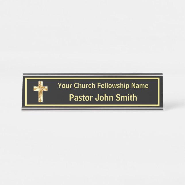 Kirche Pastor Classy Black Schreibtischnamensplakette (Vorderseite )