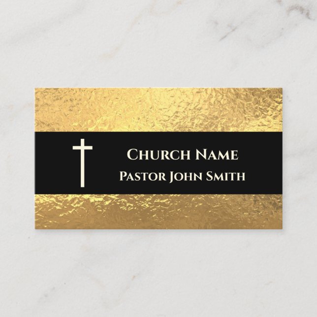 Kirche Pastor Gold Schwarze Klasse Christlich Visitenkarte (Vorderseite)