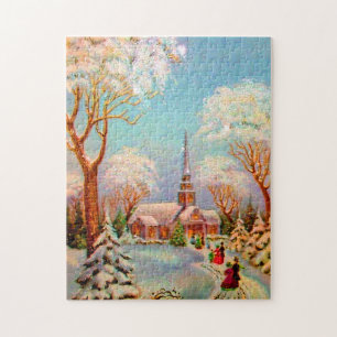 Kirche Schnee Szene Vintage Art Postkarte