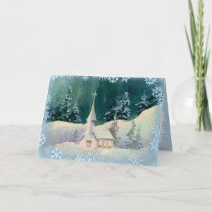 KIRCHE & SNOWFLAKEN VON SHARON SHARPE FEIERTAGSKARTE