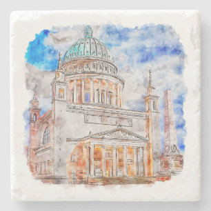 Kirche St. Nikolaus, Potsdam Wasserfarben Hand Gez Steinuntersetzer