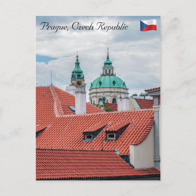 Kirche St. Nikolaus und Dächer von Prag Postkarte (Vorderseite)