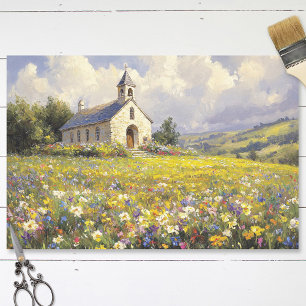 Kirche umgeben von Wildblumen-Dekoupage Seidenpapier