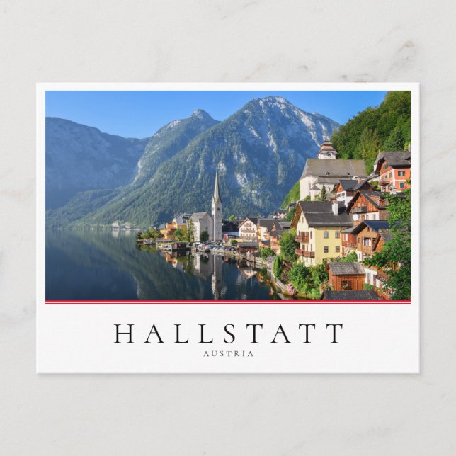 Kirche und Dorf Hallstatt, Österreich mit Alpen Postkarte (Vorderseite)