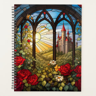 Kirche und Rosen Buntglasfenster Planer