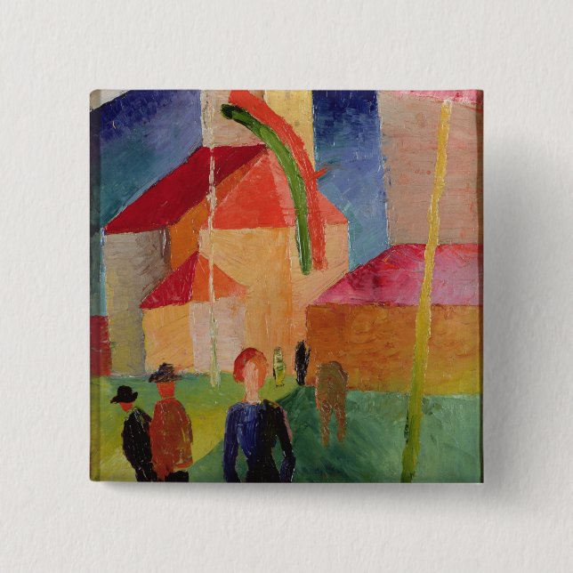 Kirche verziert mit Flaggen Button (Vorderseite)