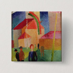 Kirche verziert mit Flaggen Button