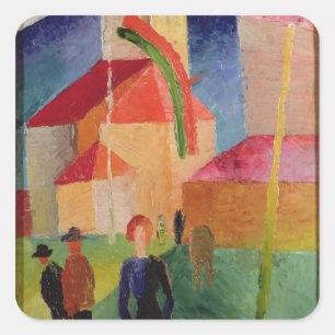 Kirche verziert mit Flaggen Quadratischer Aufkleber