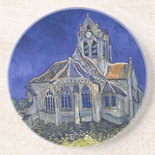 Kirche von Auvers von Van Gogh Gemälde Art Getränkeuntersetzer (Vorne)