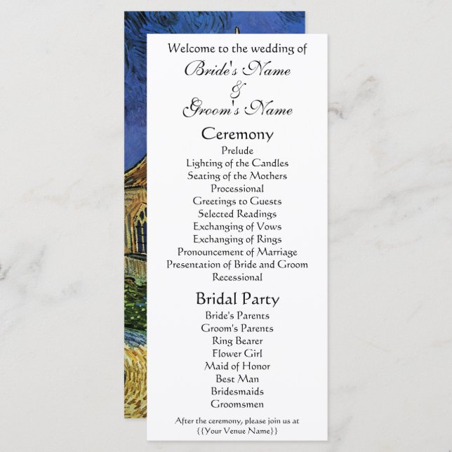 Kirche von Auvers von Vincent van Gogh Wedding Programm (Vorne/Hinten)