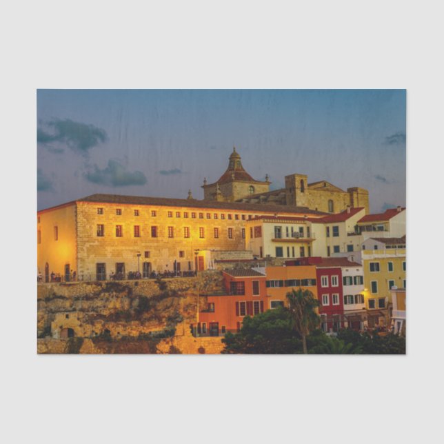 Kirche von Carmen bei Dämmerung - Mahon, Menorca Seidenpapier (Vorderseite)