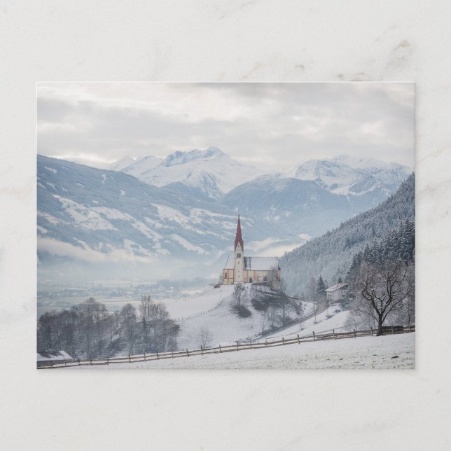 Kirche von Zillertal im Winter Postkarte (Vorderseite)