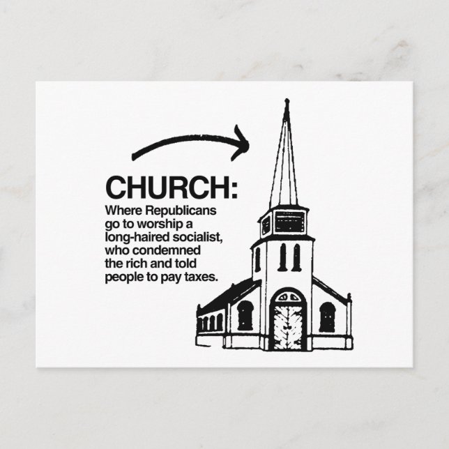 KIRCHE - WO DIE REPUBLIKANER ARBEITEN POSTKARTE (Vorderseite)