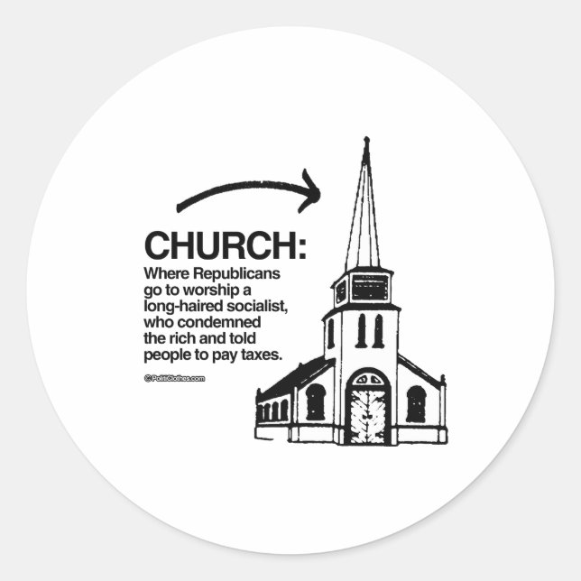 KIRCHE - WO DIE REPUBLIKANER ARBEITEN RUNDER AUFKLEBER (Vorderseite)