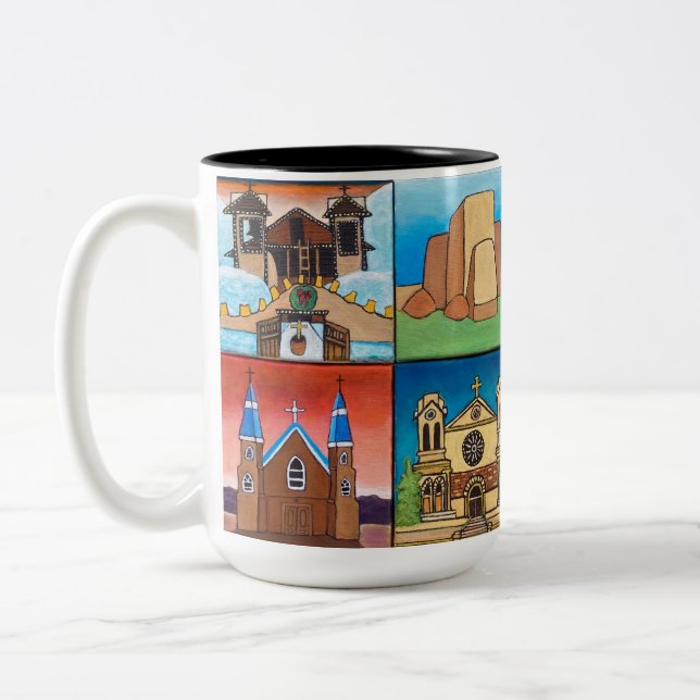 Kirchen in New Mexico! Originelle Kunst! Zweifarbige Tasse (Links)